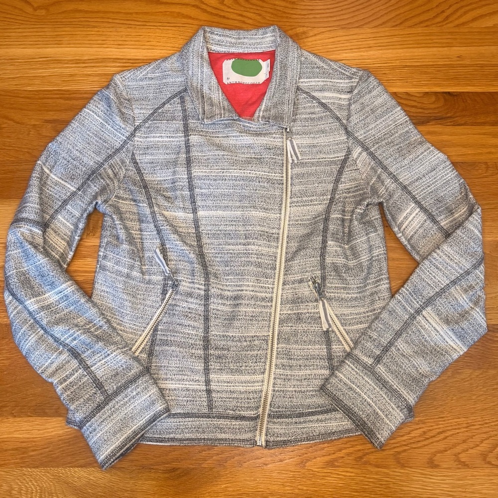 Anthropologie Moto Jacket Gray Knit Zip Up Fitted Jacket Women’s Small